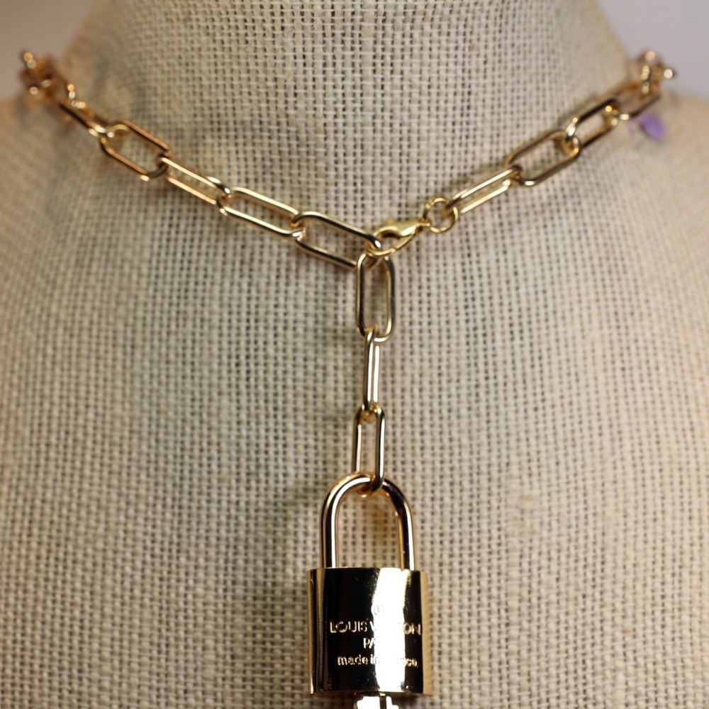 Louis Vuitton Lock Necklace with Gold Tone Chain - Picture 9 of 16